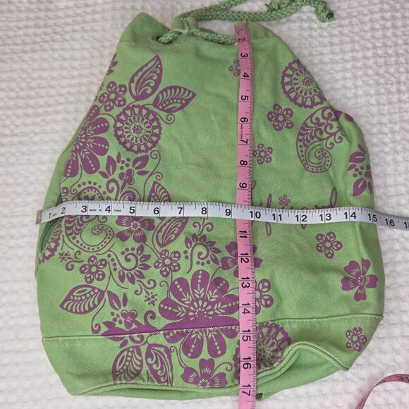 Life Is Good Green Purple Floral Canvas Drawstring Cinch Sack Backpack Bag - Picture 3 of 6